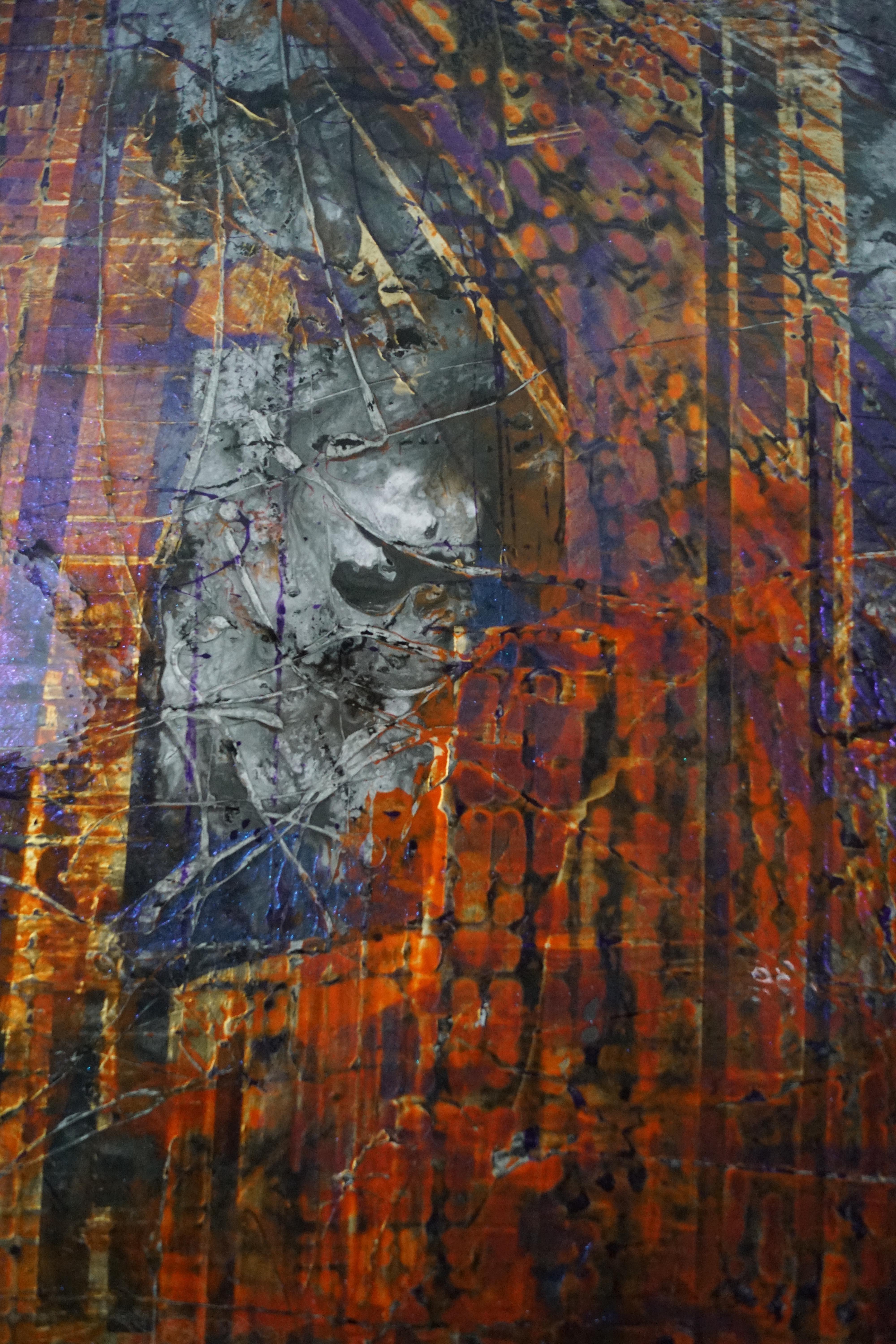 Crossroad Abstraktes Gemlde  Pigmentierte Lackierung auf Holz 185x185cm (Grau), Interior Painting, von Olivier Ebel