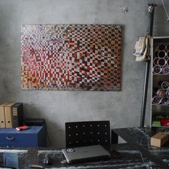 "Lost diagonals" abstract painting  varnishes pigment on wood 100x150cm