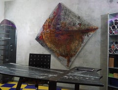 "Elipsofia" pintura abstracta  barnices pigmento sobre madera 184x182cm