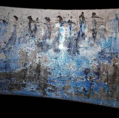  "Evolution" abstract painting  varnishes pigment on wood 115x210cm