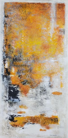 "Looking for sun" abstract acrylic collage canvas linen 120x60cm send wood crate