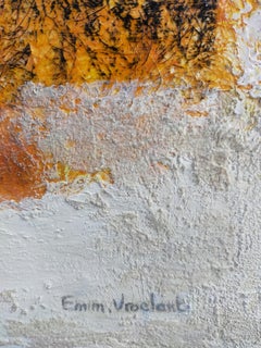 "Looking for sun" abstract acrylic collage canvas linen 120x60cm send wood crate