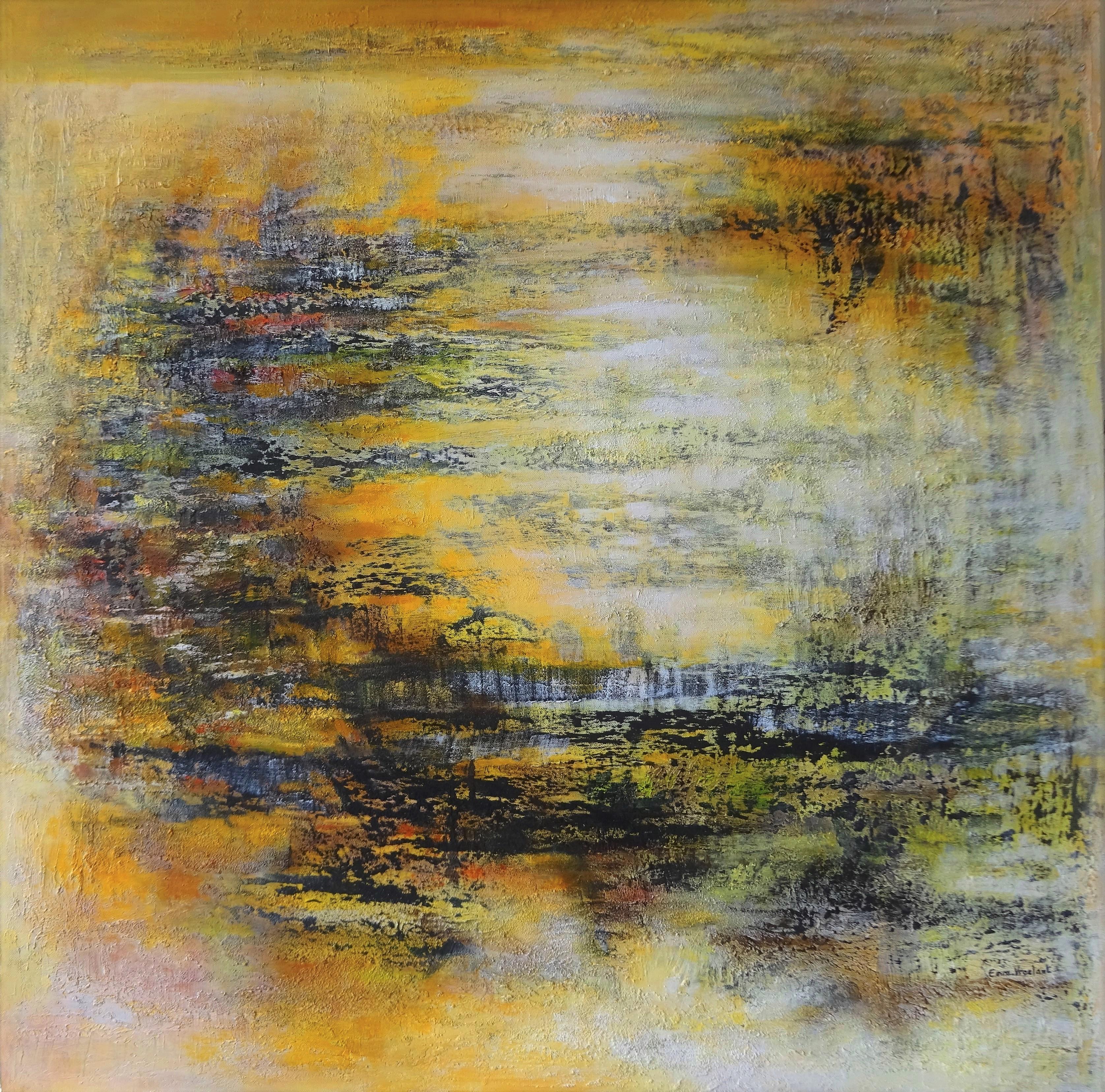 "Didgeridoo" abstract acrylic oxidation on linen canvas 100x100cm 2017