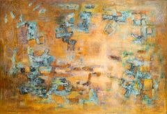 abstract "Around Santa Fé" acrylic linen canvas 130x89cm wood crate