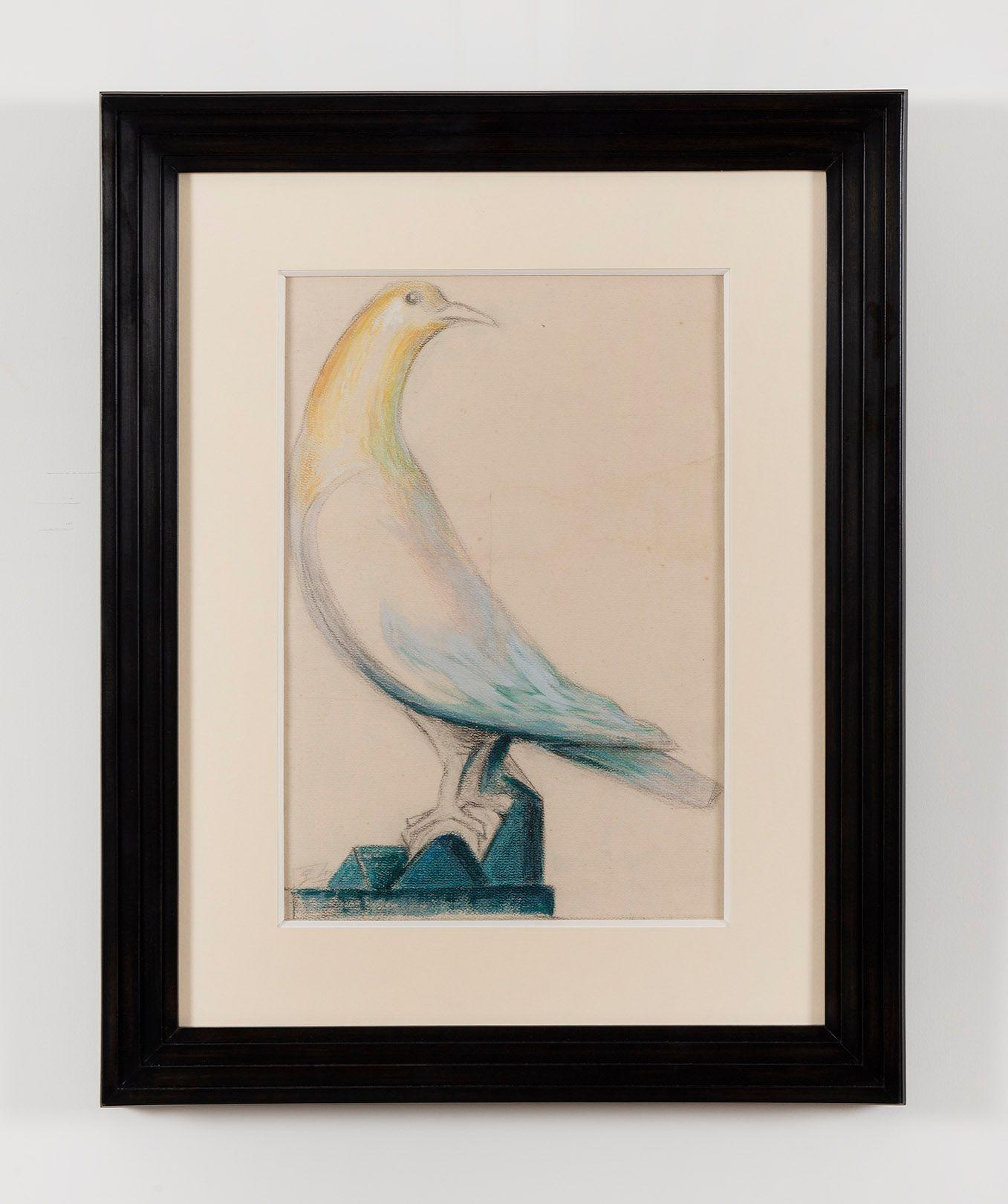 Pigeon, von Gustave Miklos, Tiere, Zeichnung, Arbeit auf Papier, Skulpturenstudie