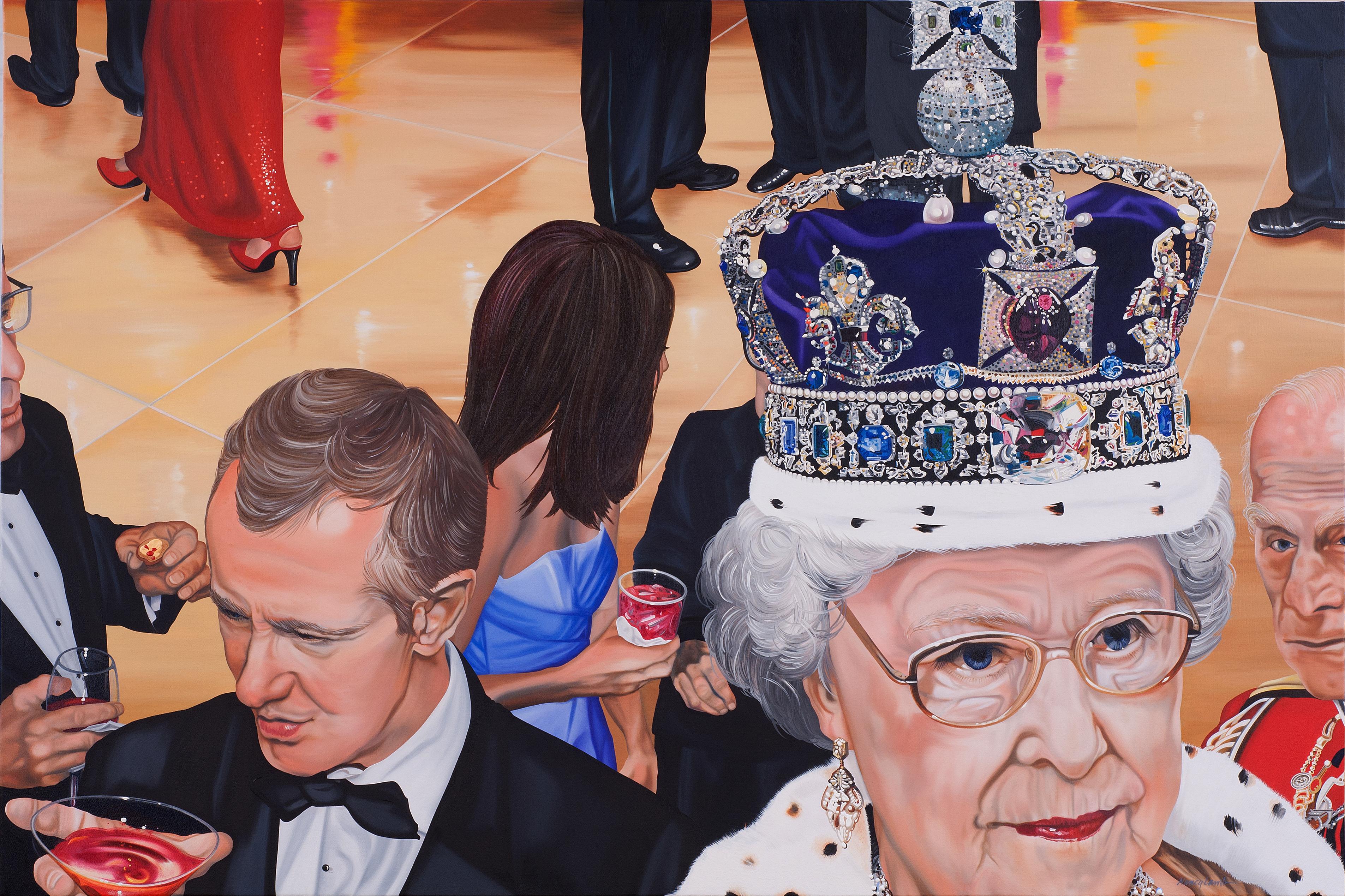 Contemporary Fabulous Portrait of The Queen with Detailed Royal Crown/Jewels