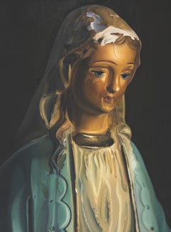 Huile contemporaine de la Vierge Marie chrétienne/catholique en porcelaine antique et rustique 