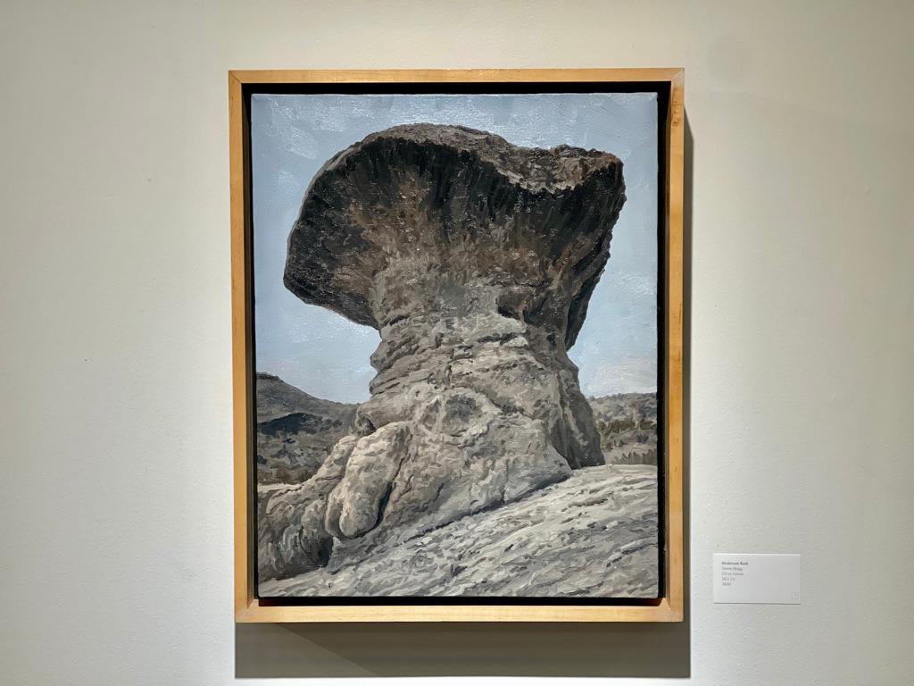 Amerikanische Landschaft des texanischen Westens, Öl auf Leinwand, Pilzskulptur, – Painting von Dennis Blagg