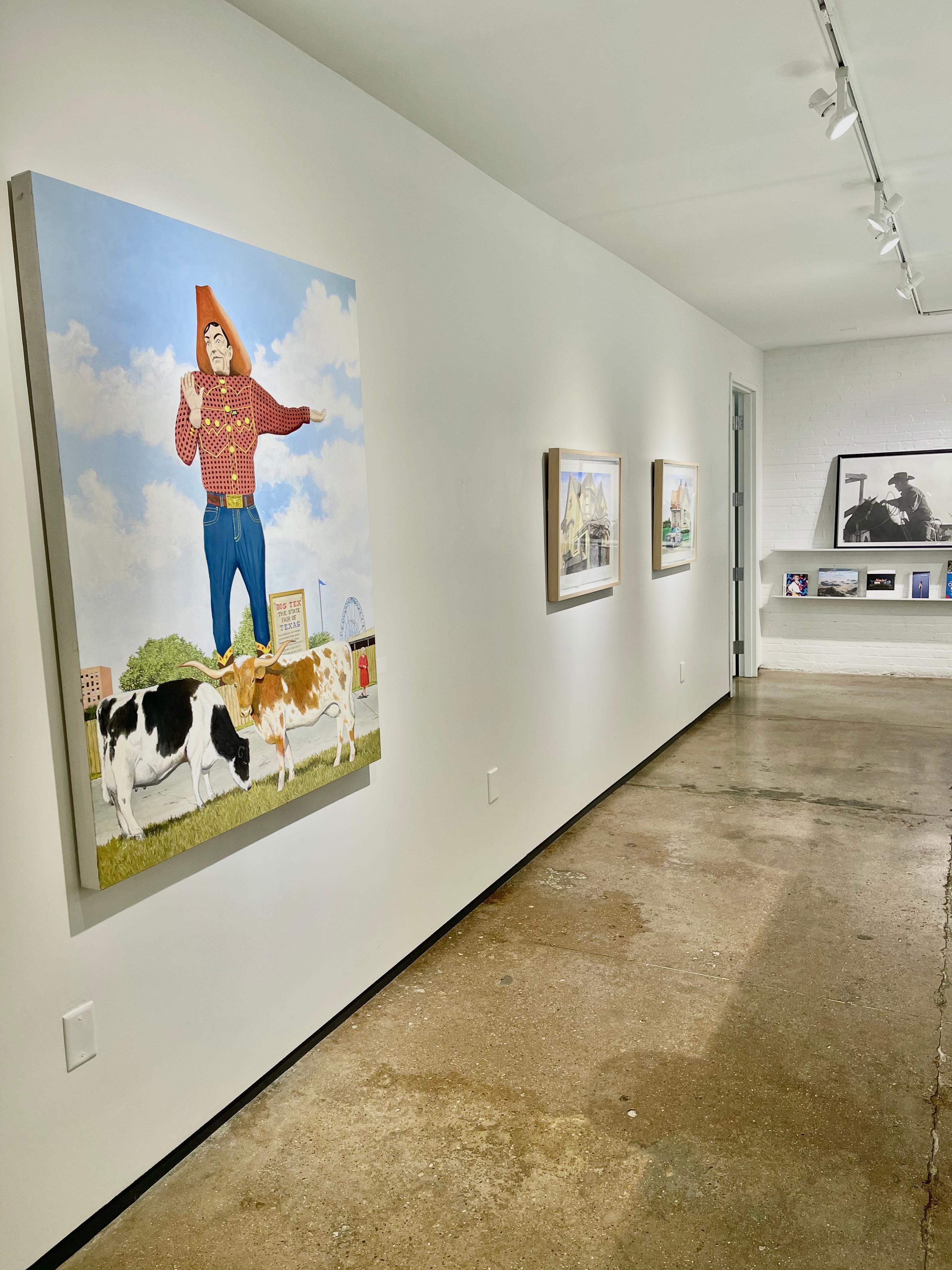 Peinture à l'huile américaine contemporaine avec le Big Tex, le cowboy et la foire d'État du Texas en vente 2