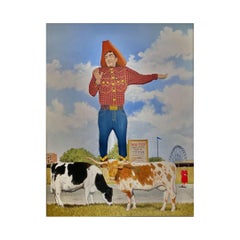 Contemporary American Oil Painting with Big Tex, Cowboy, and Texas State Fair