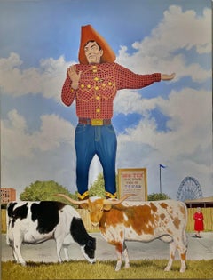 Contemporary American Oil Painting with Big Tex, Cowboy, and Texas State Fair
