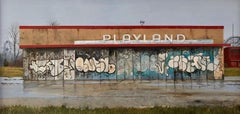 Contemporary American Nostalgic Sign of a Children's 'Play Land' on a Rainy Day