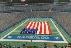 Contemporary Oil of Dallas Cowboys Tribute Football Field Celebrating Texas 