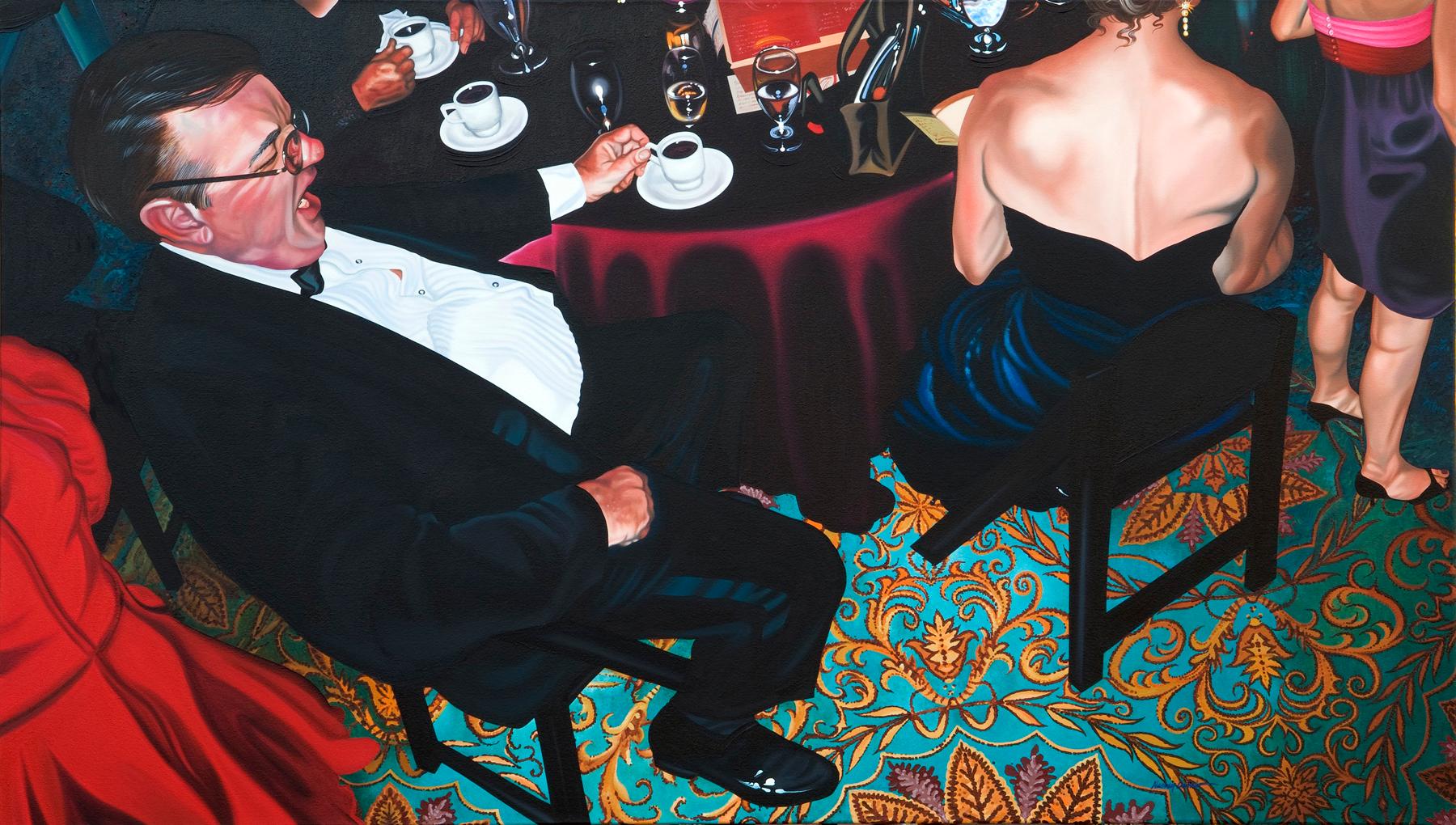 Contemporary Quirky Portrait of Party People with Incredible Carpet Detail