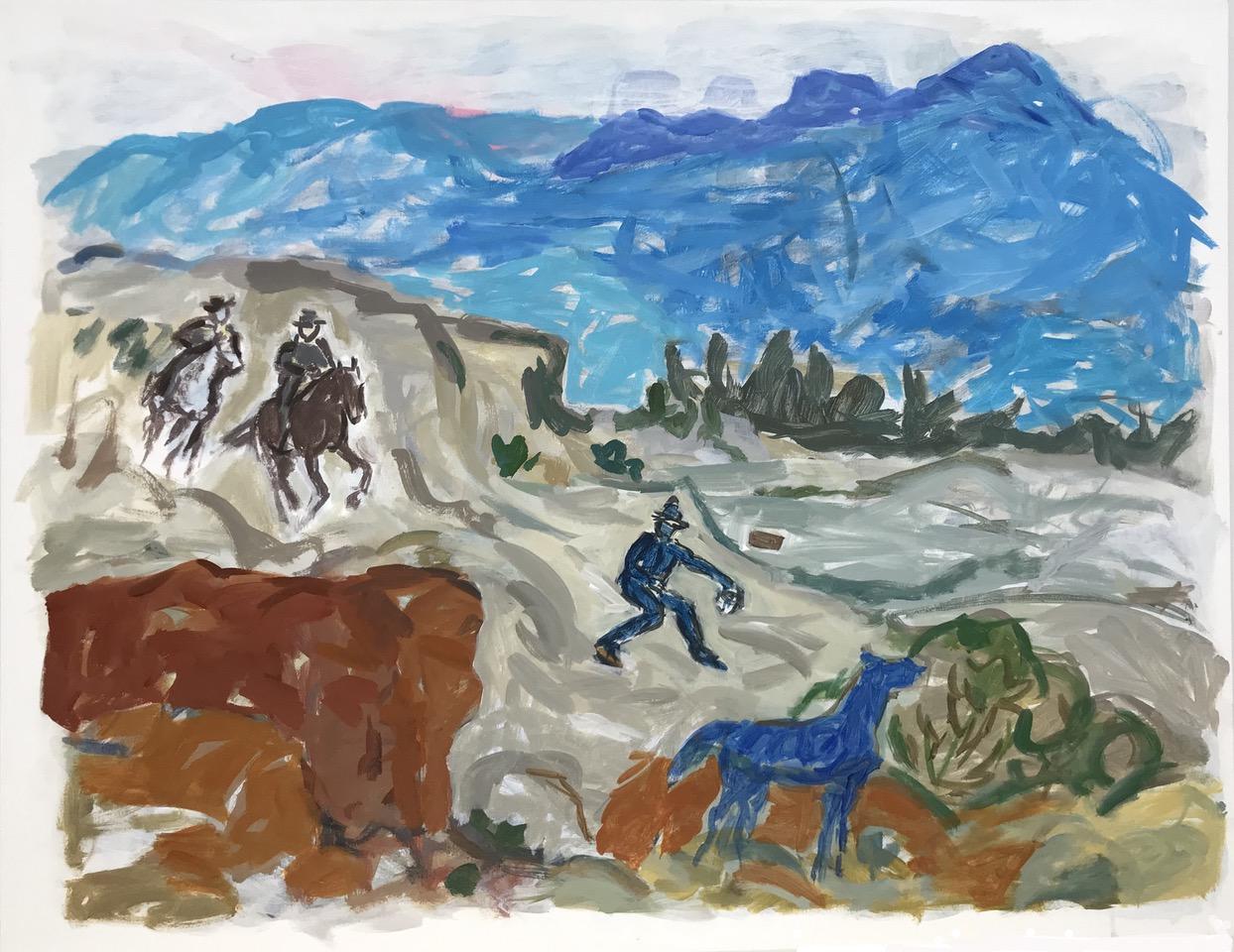 Linda Blackburn Figurative Painting - Contemporary Abstract Impressionist Cowboy Scene of Western Landscape w/ Horse 