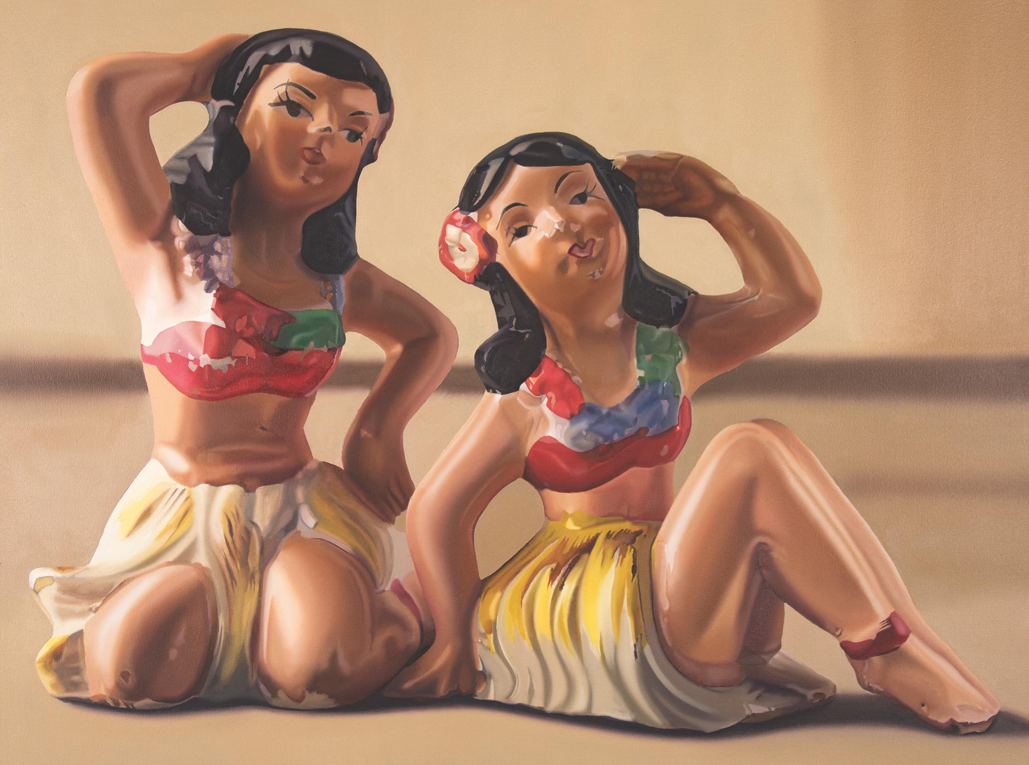 John Hartley Figurative Painting - Medium Sized Contemporary American Oil of Hawaiian Girl/Hula Girl. 