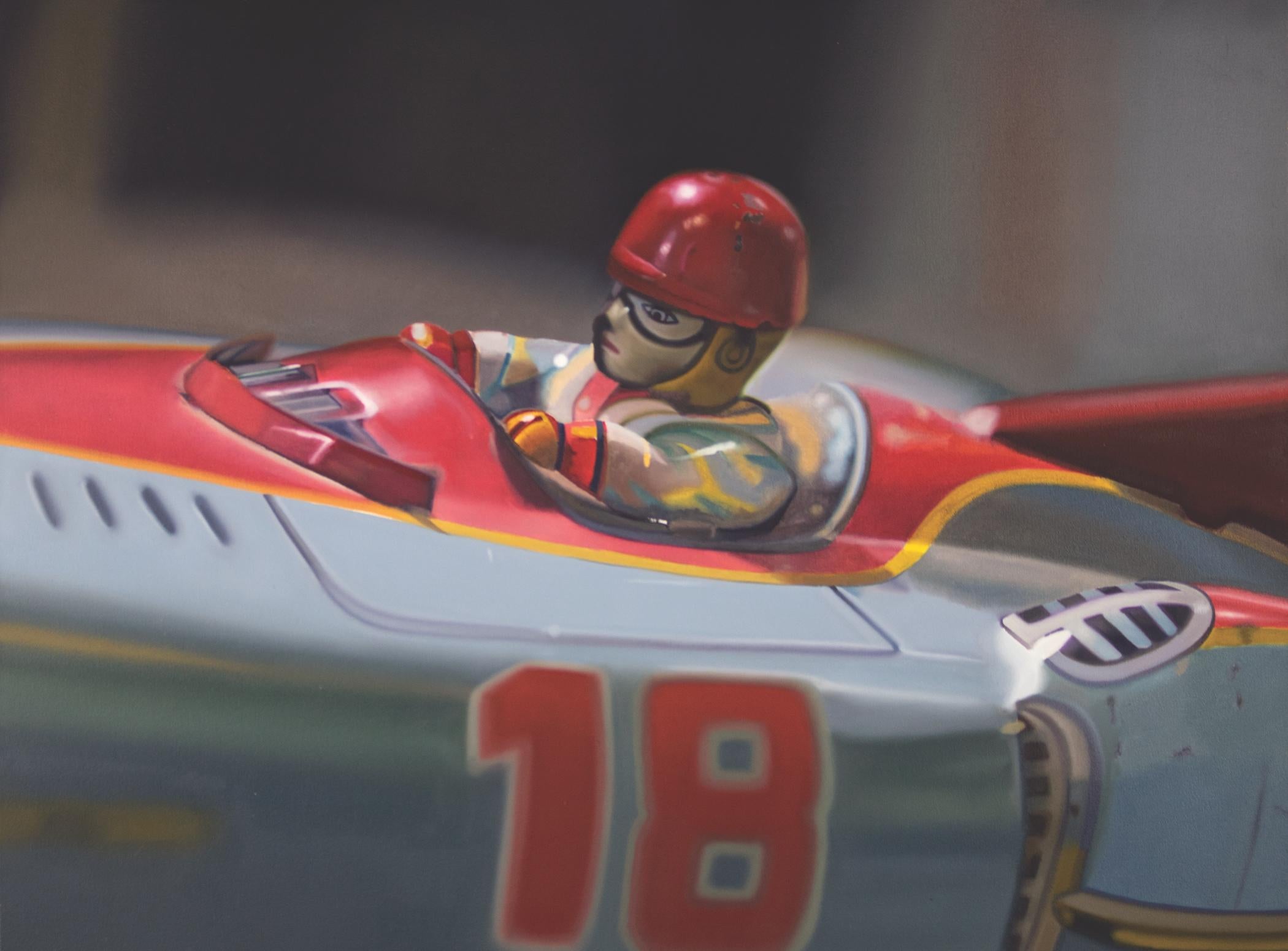 American Contemporary Oil of Vintage/Antique Toy Race Car Driver by Texas Artist
