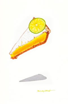 Small Contemporary Watercolor of Southern Key lime Pie Dessert Pie w/ Lime Slice