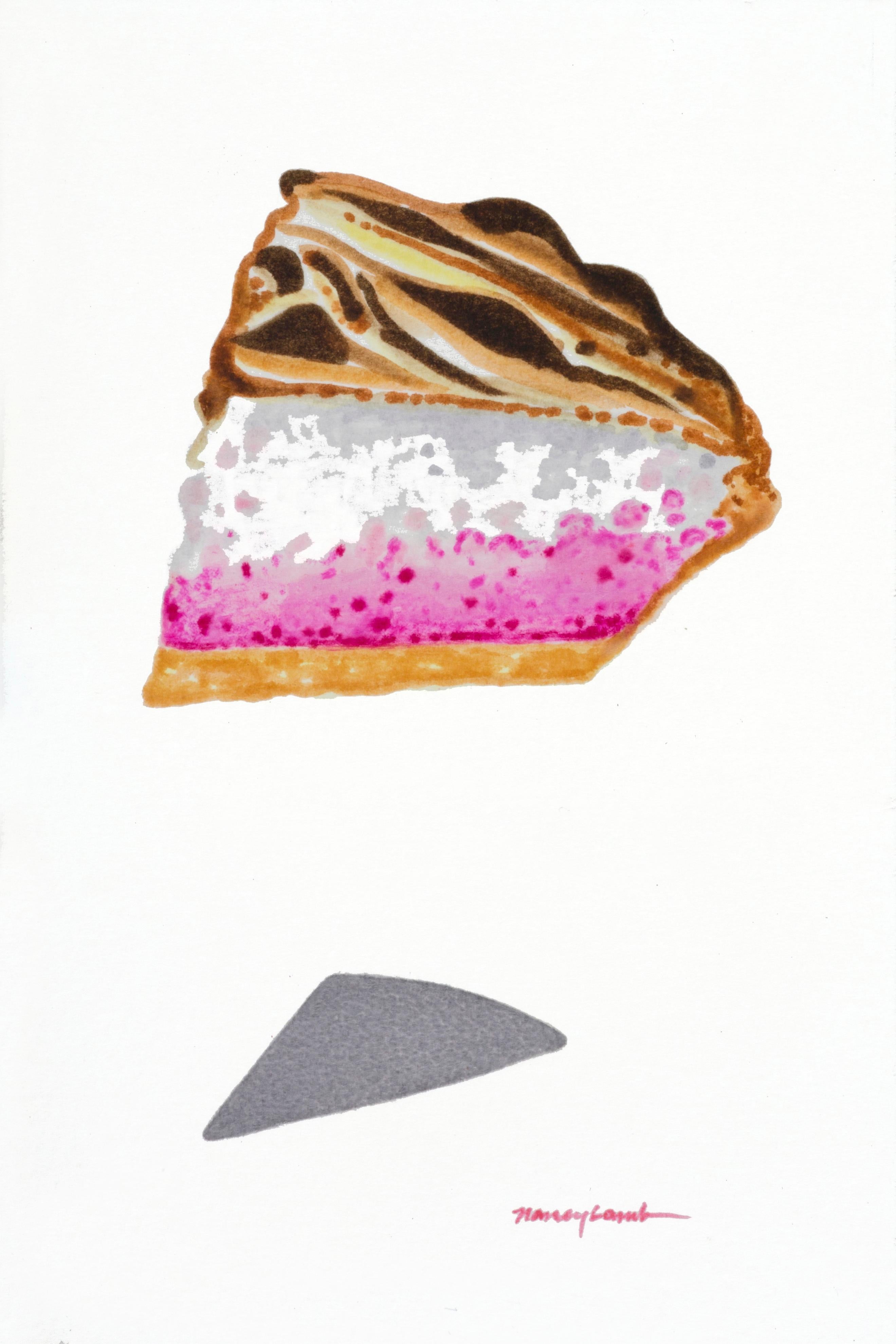 Nancy Lamb  Still-Life - Small Contemporary American Food Watercolor of Bubblegum Pie Dessert for Kitchen