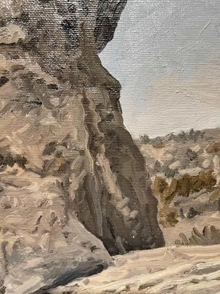 American Landscape of the Texas West, Oil on Canvas, Mushroom Rock Formation,  - Gray Landscape Painting by Dennis Blagg