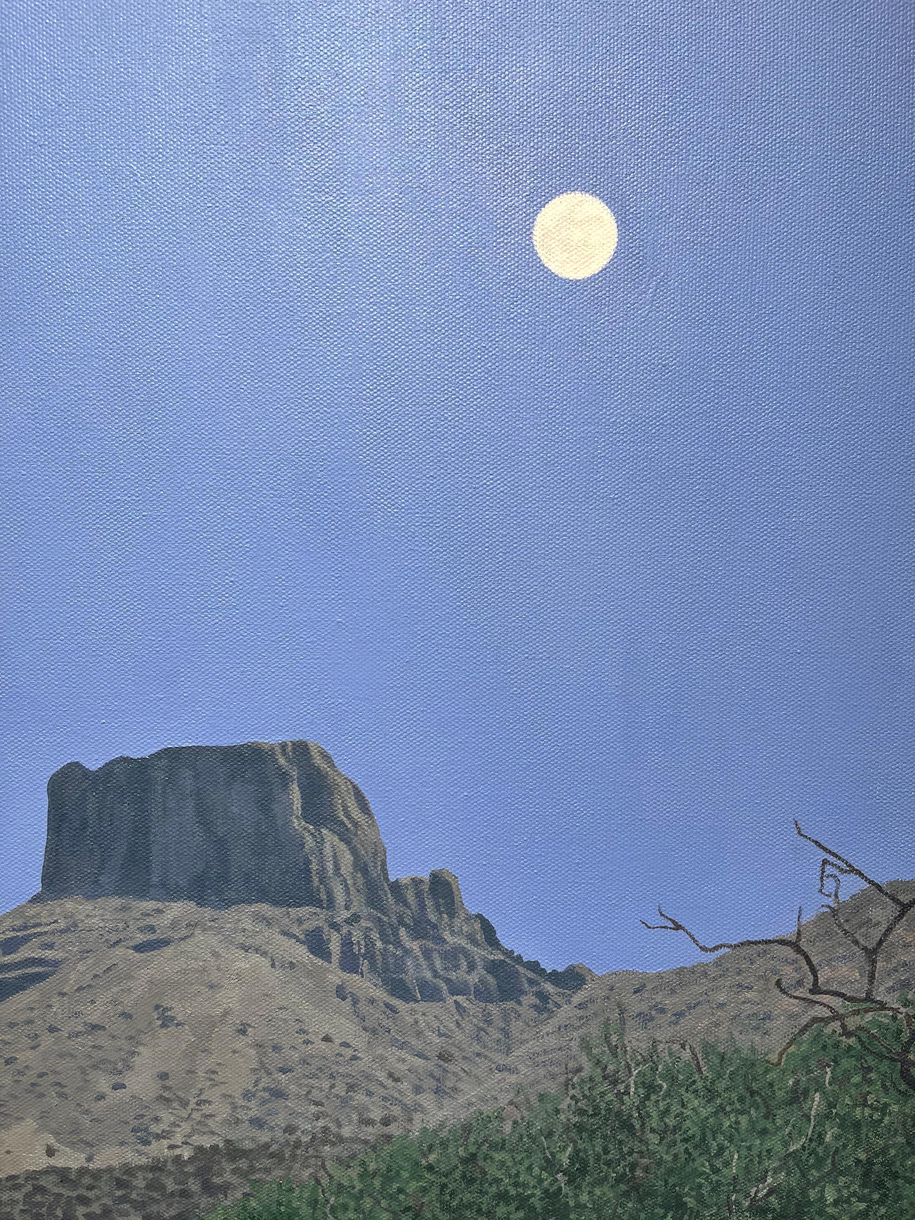 Casa Luna'. Zeitgenössisches amerikanisches Landschaftsgemälde des Monds und des Berges:: Öl 1