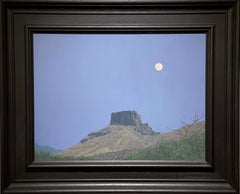 'Casa Luna.' Contemporary American Landscape Oil Painting of the Moon, & Rock 