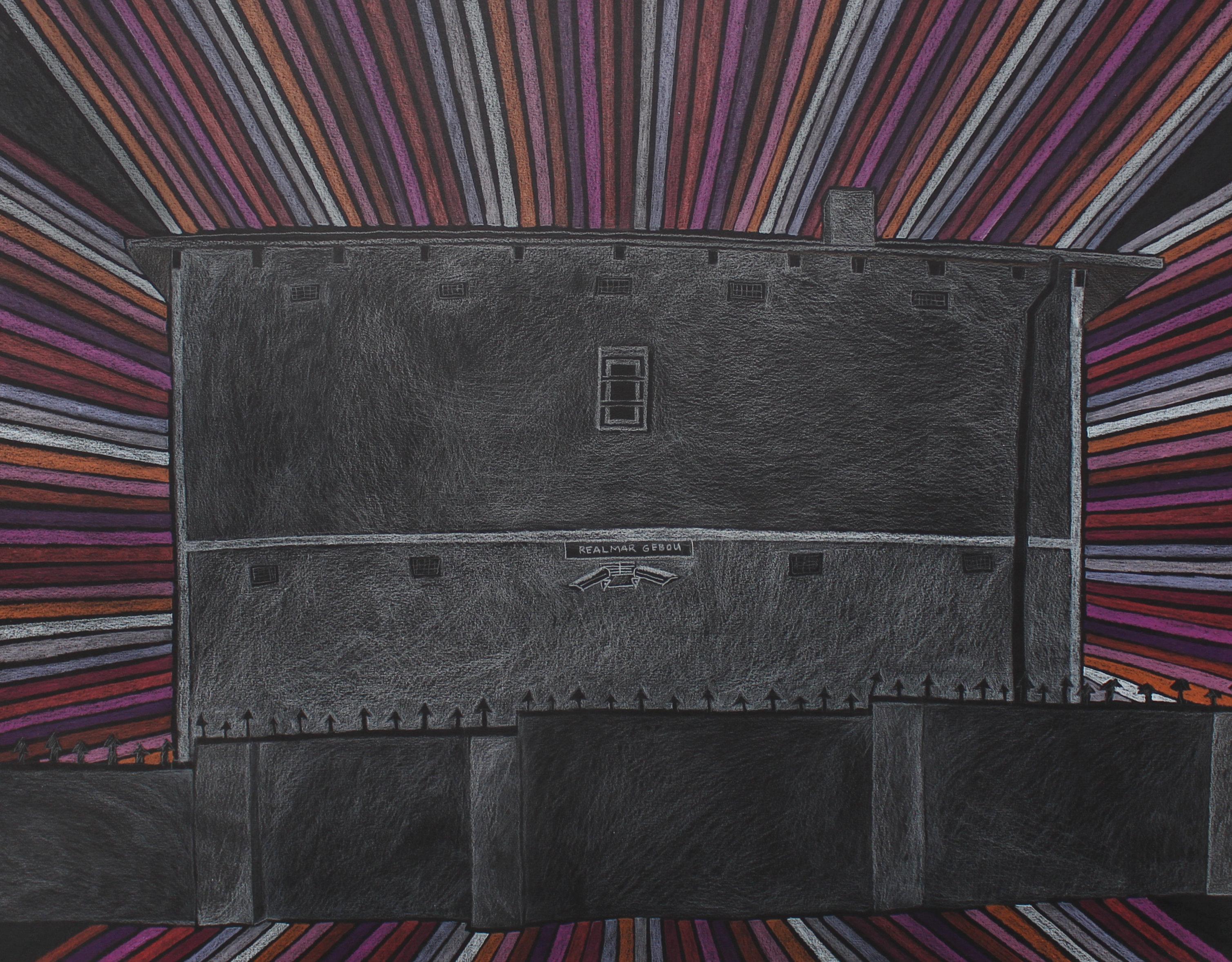 Realmar Gebou, 2022. Farbstift auf schwarzem Papier. 55.5 x 66cm

Als Erweiterung ihrer Serie Opening Up