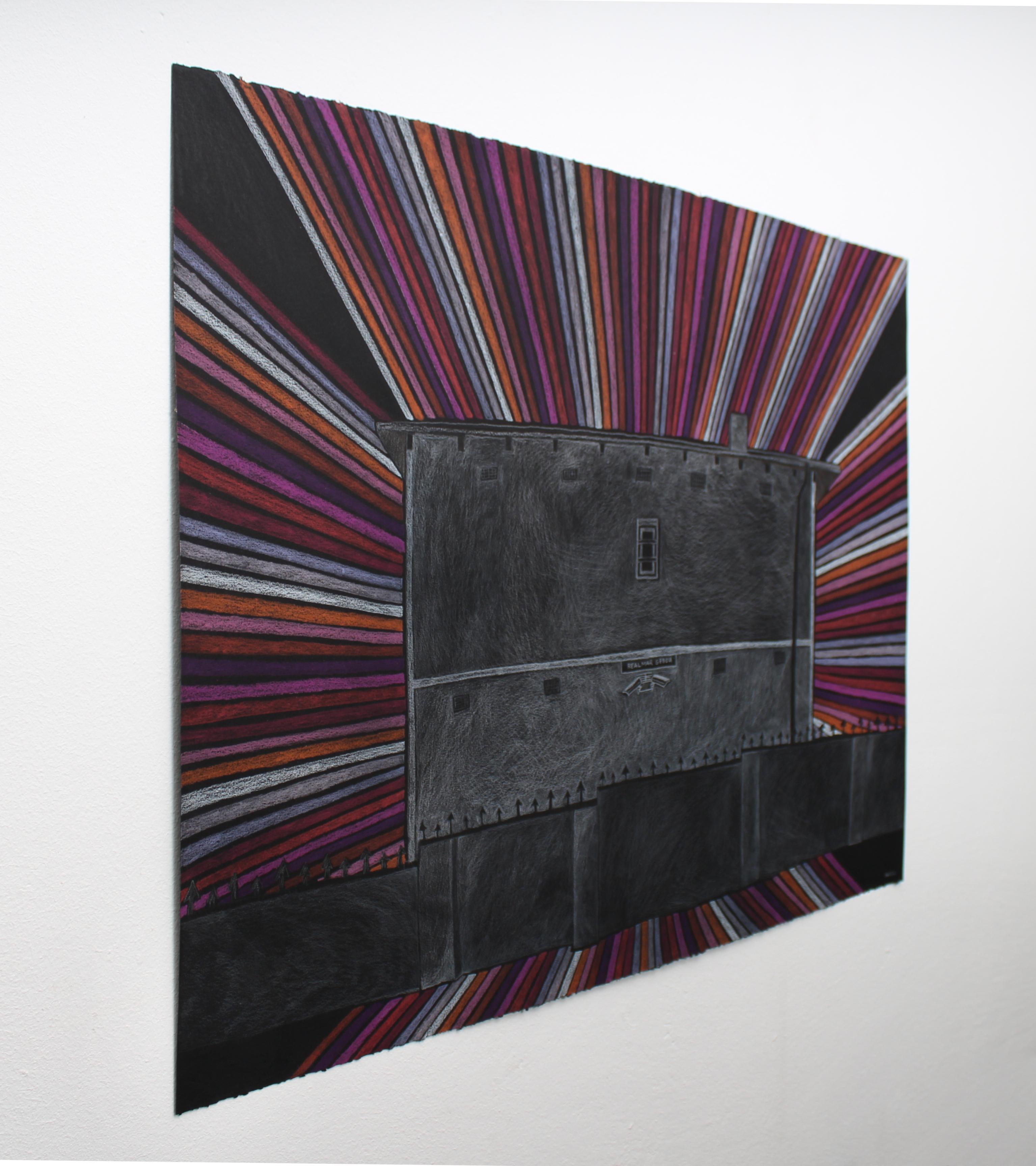 Realmar Gebou, Nicky Marais, Coloured pencil on black paper - Abstract Art by Nicky Marais 