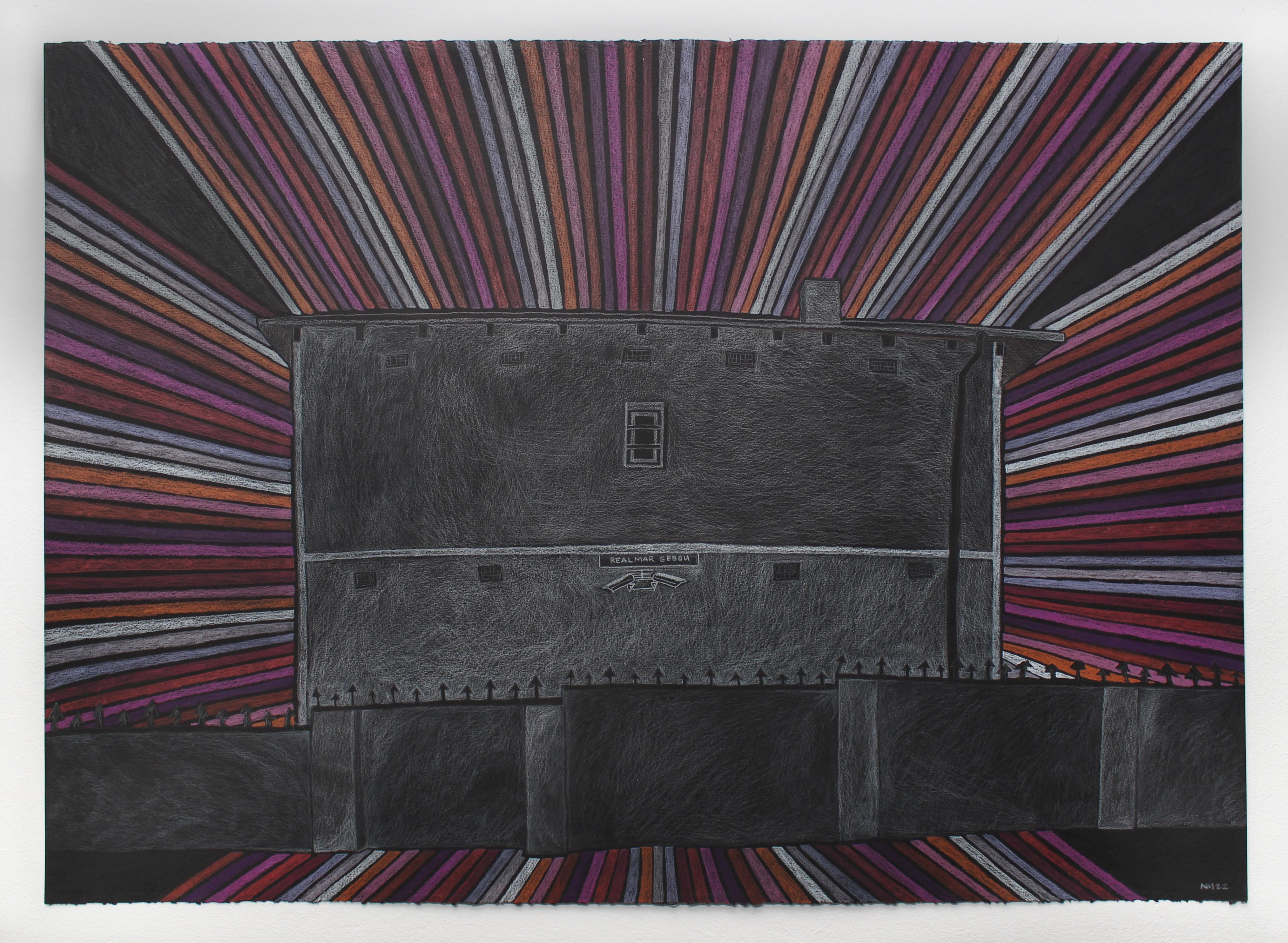 Realmar Gebou, Nicky Marais, Coloured pencil on black paper For Sale 2
