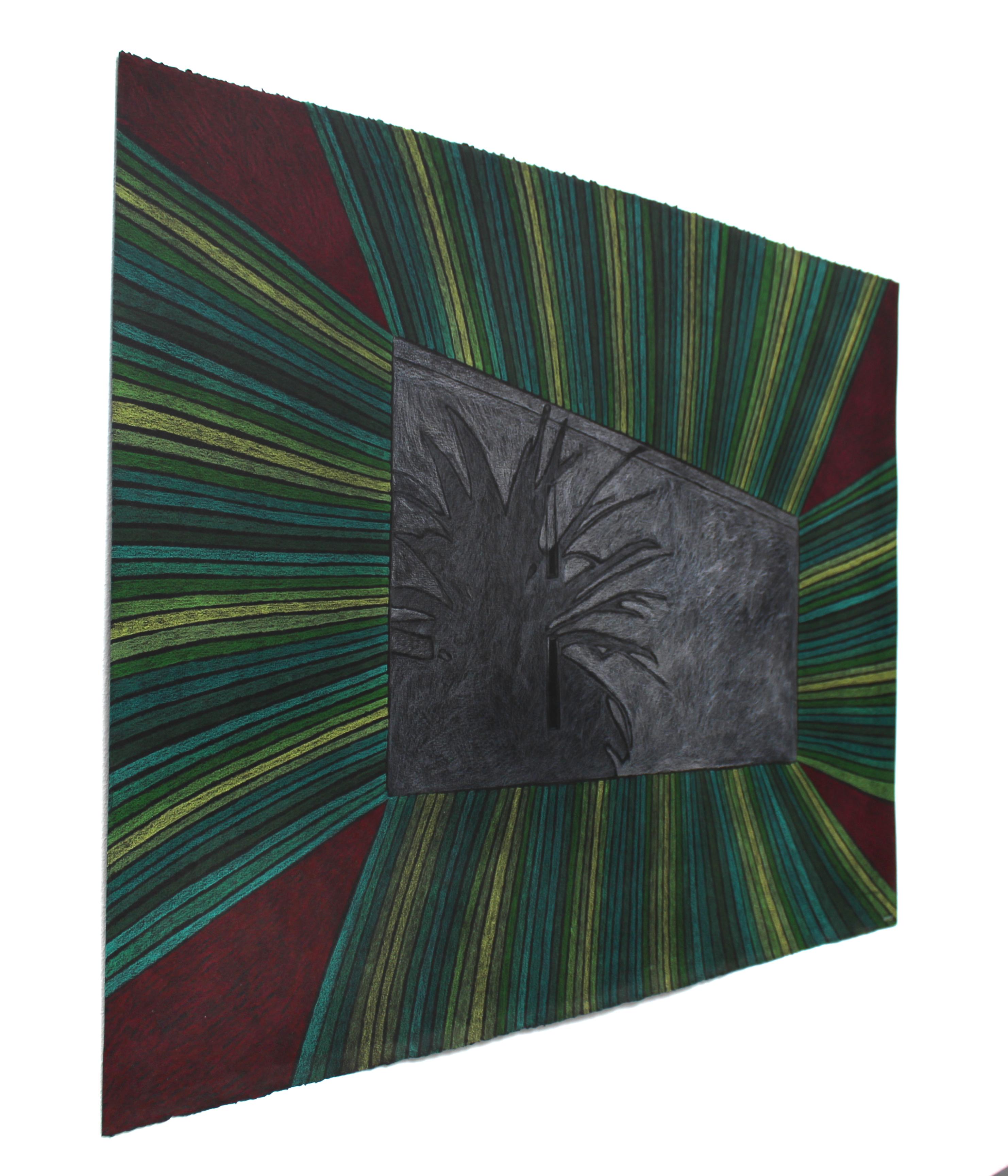 Single Quarters, Nicky Marais, Coloured pencil on black paper - Abstract Art by Nicky Marais 