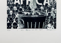 I see Africa as one again. Linoleum block print on ivory rosaspina fabriano