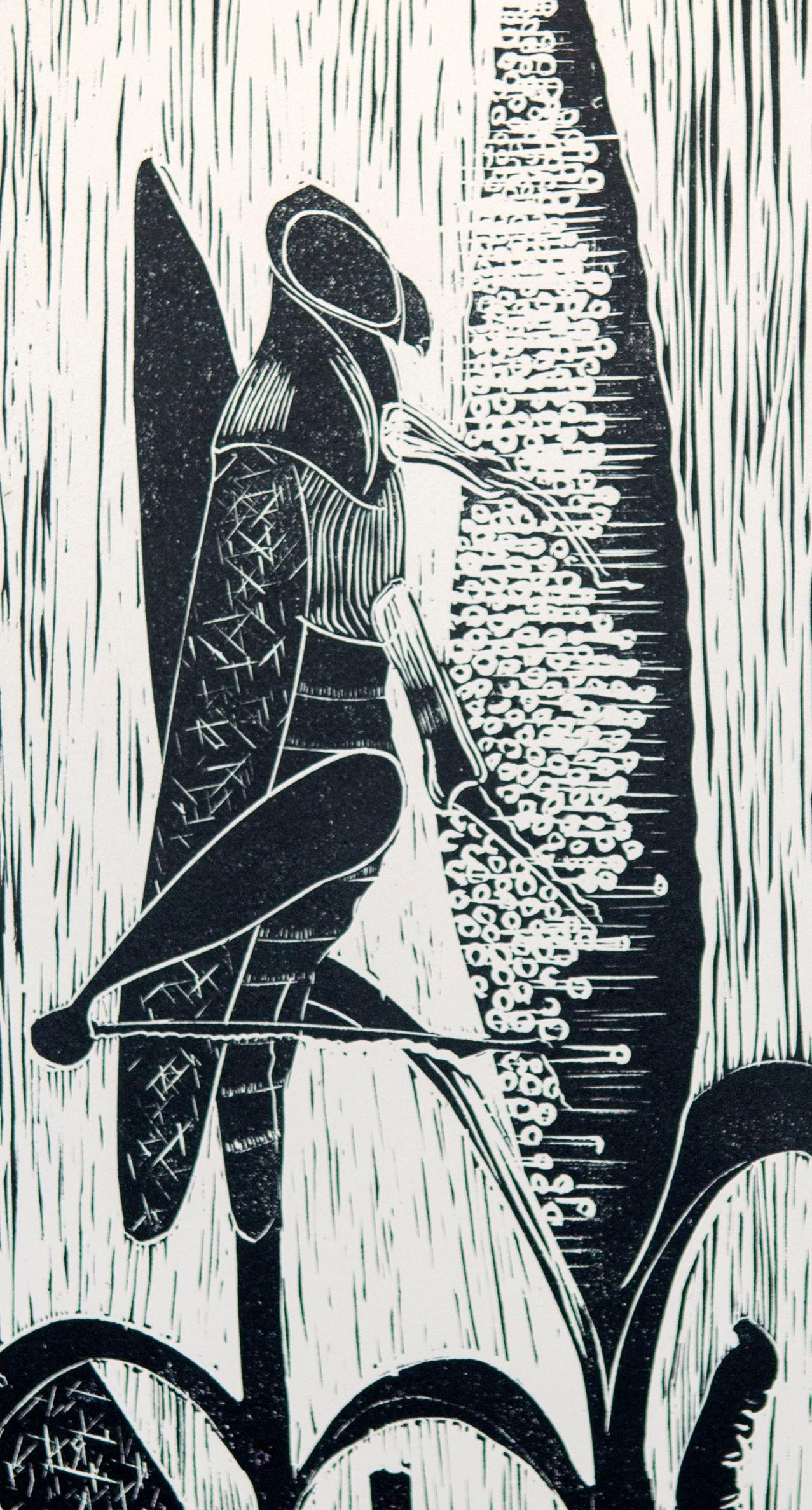 Disaster. Linoleum block print on ivory rosaspina fabriano - Print by Actofel Ilovu