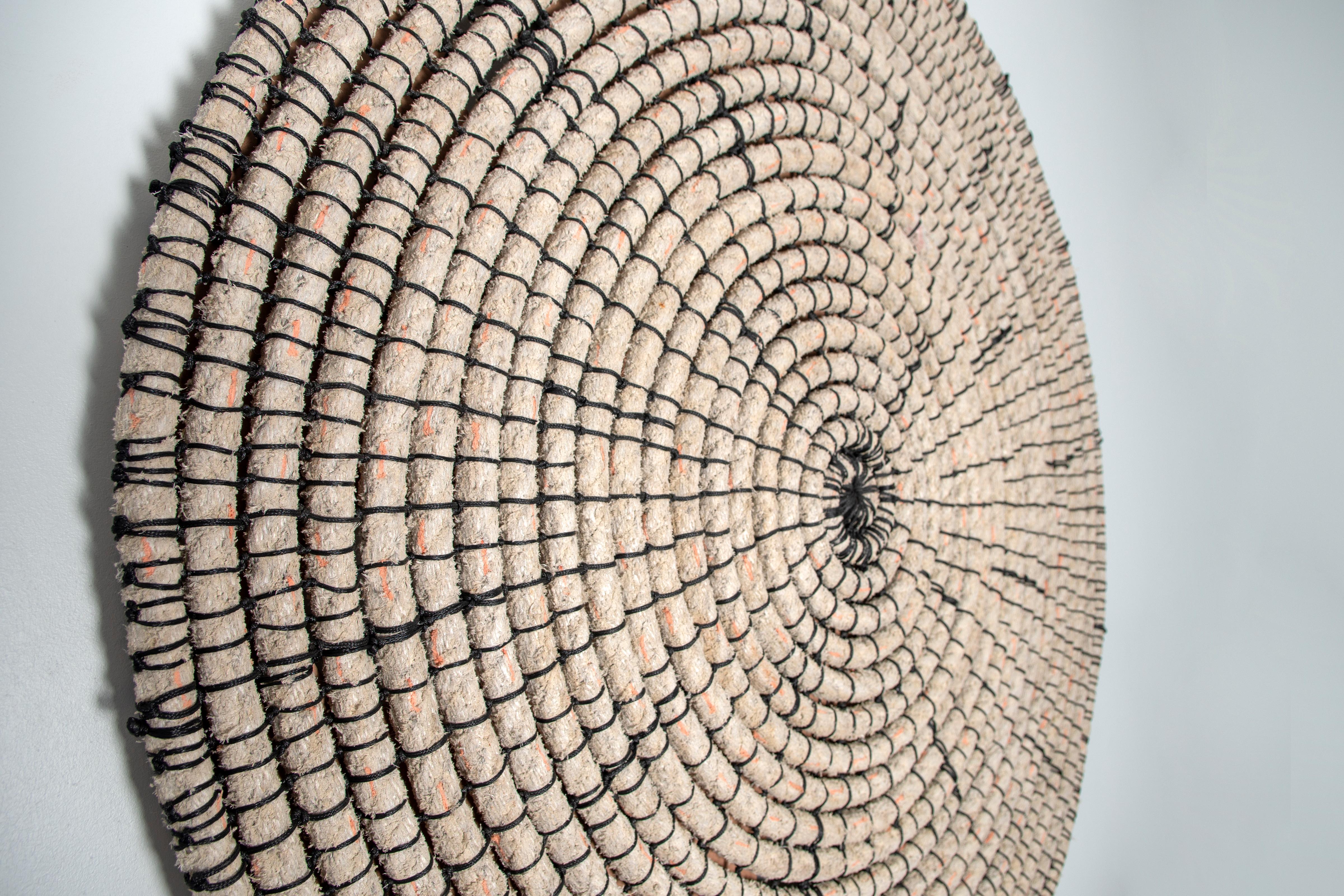 Baskets reimagined 1, Laimi Mbangula, rope, acrylic string, wooden base 4