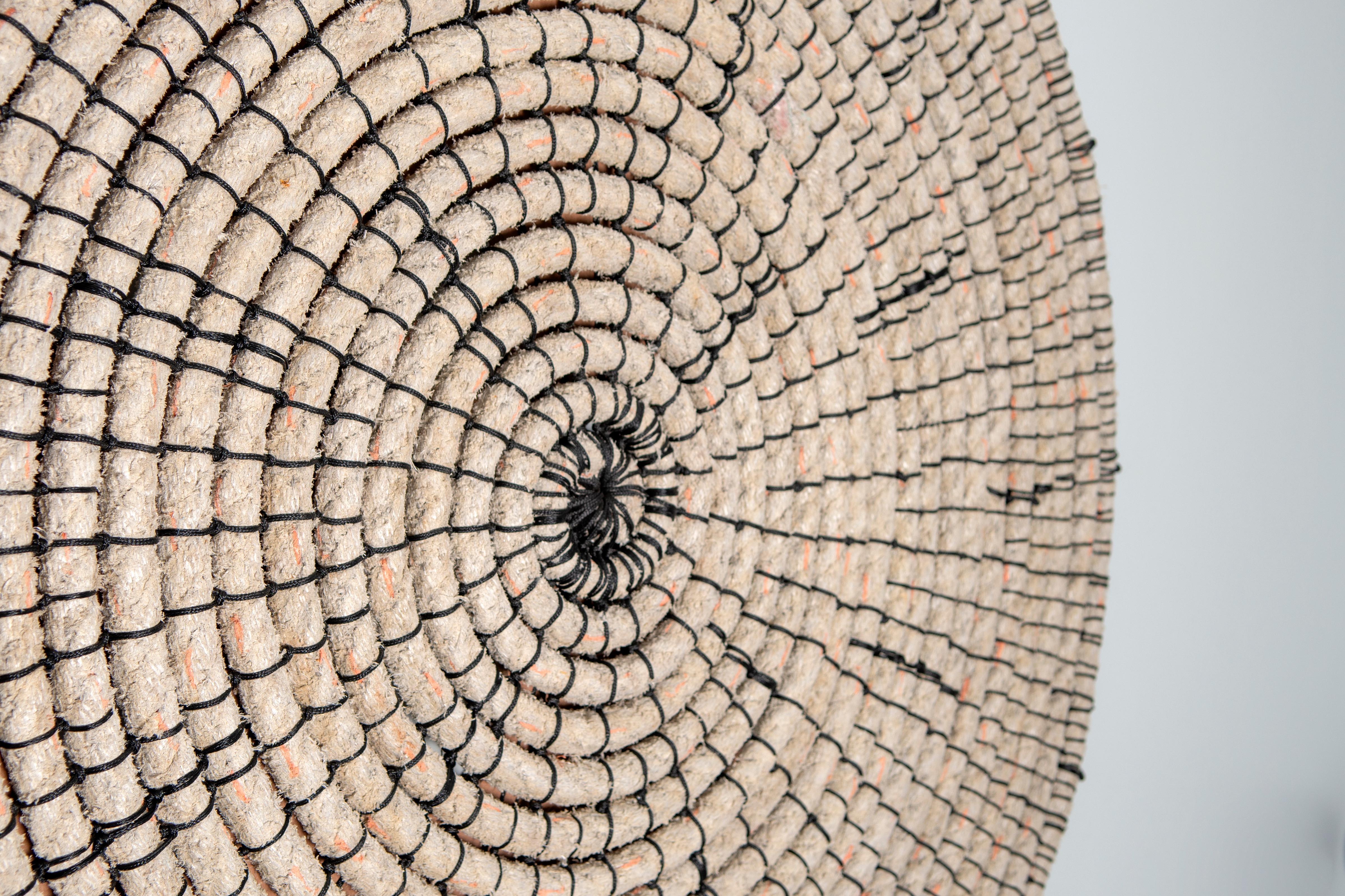 Baskets reimagined 1, Laimi Mbangula, rope, acrylic string, wooden base 2