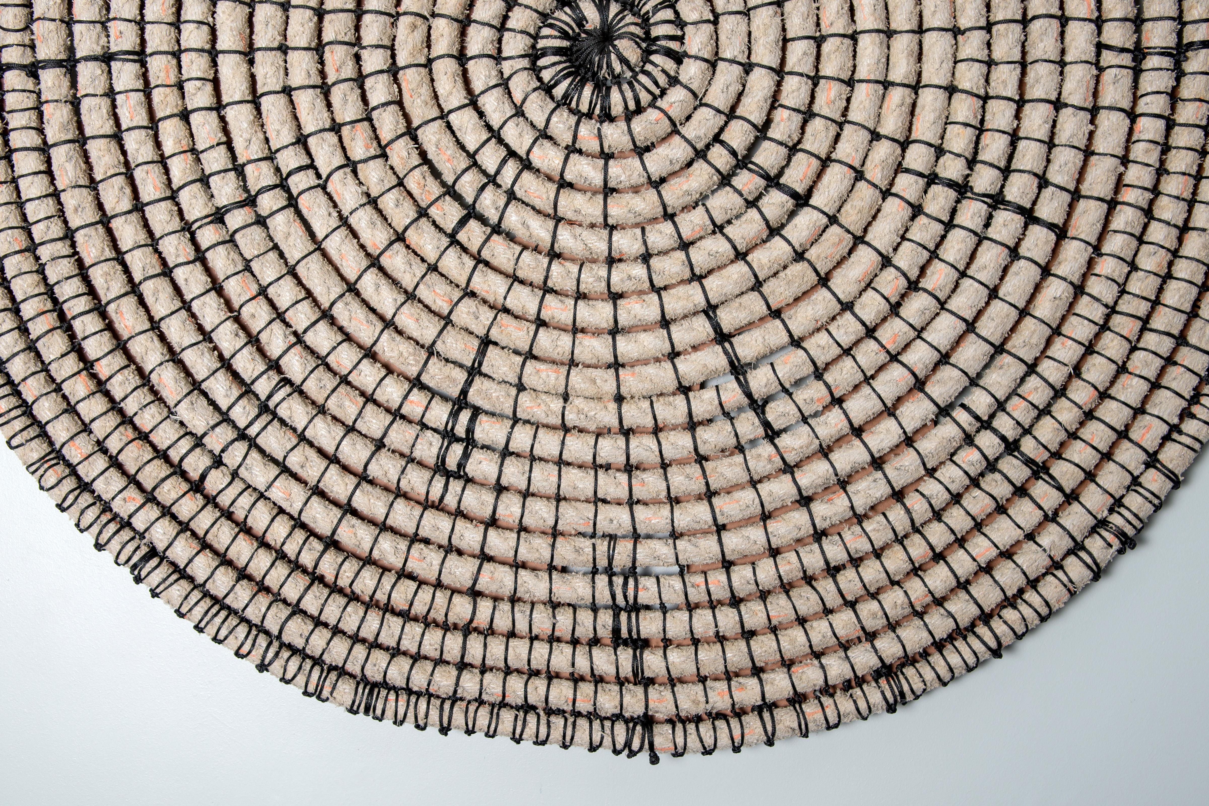 Baskets reimagined 1, Laimi Mbangula, rope, acrylic string, wooden base 3