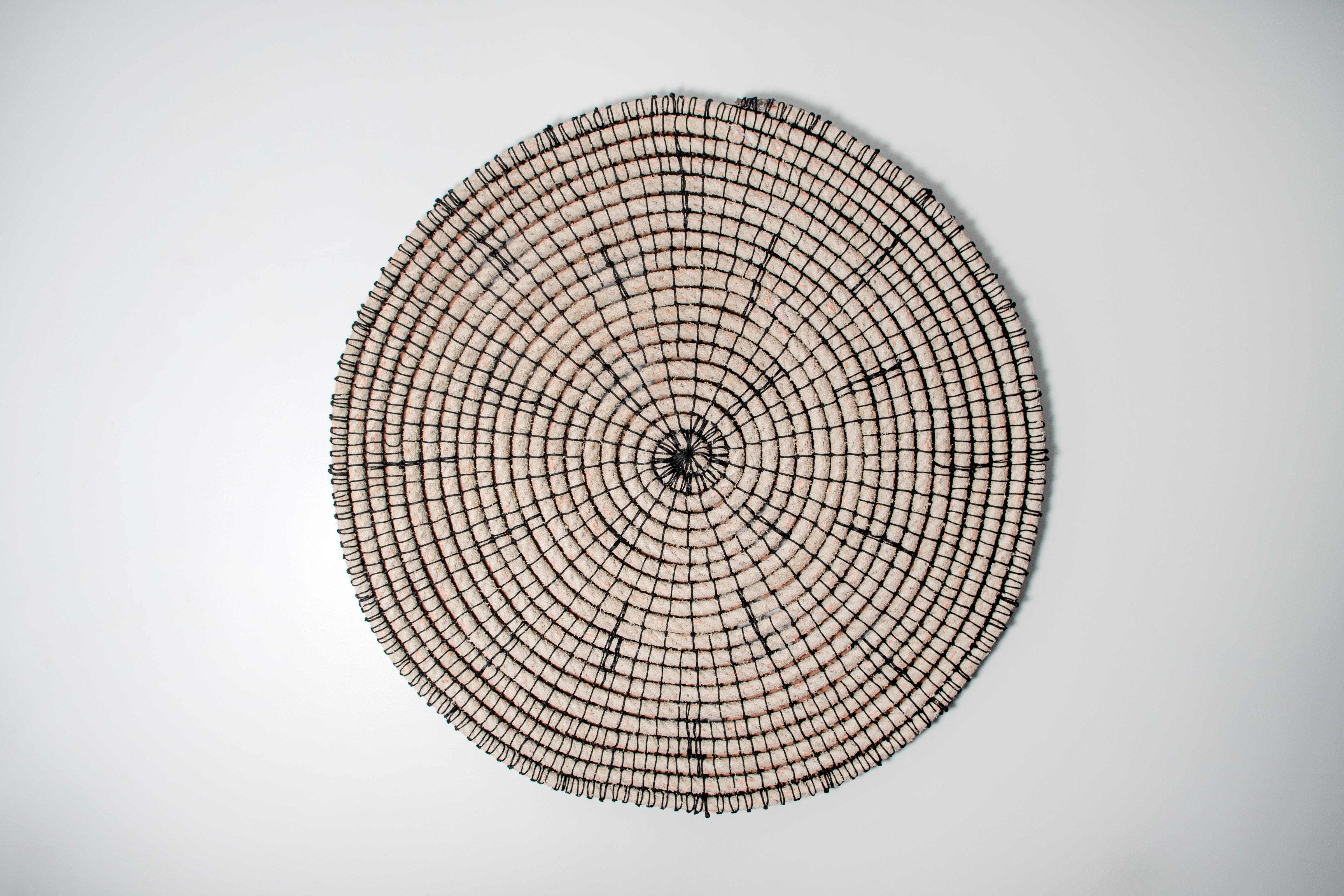 Baskets reimagined 1, Laimi Mbangula, rope, acrylic string, wooden base - Art by Laimi Mbangula 