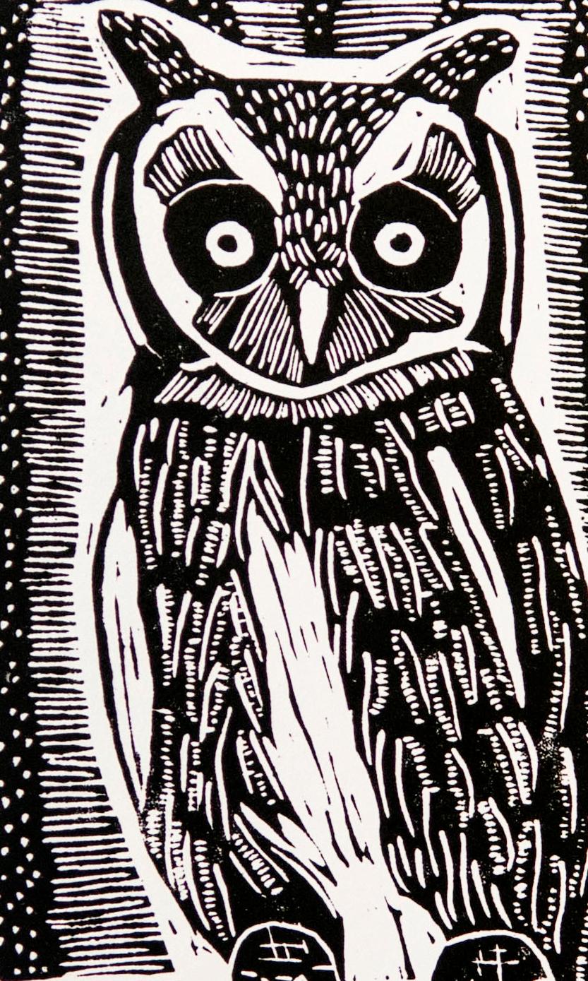 owl lino print