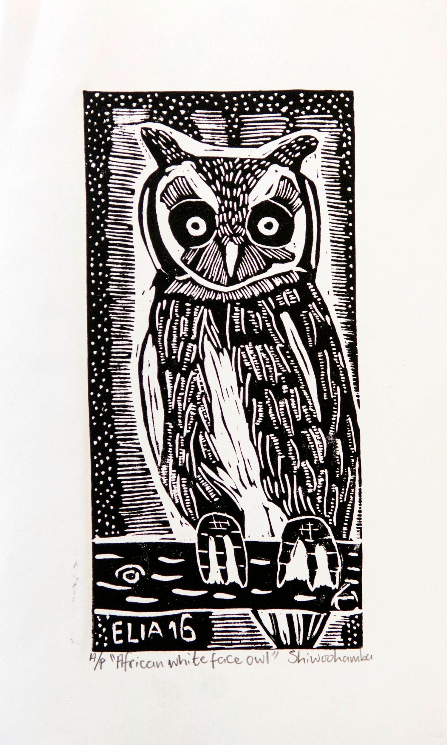 owl block print
