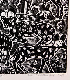What is Next, Elia Shiwoohamba, Linoleum block print on paper