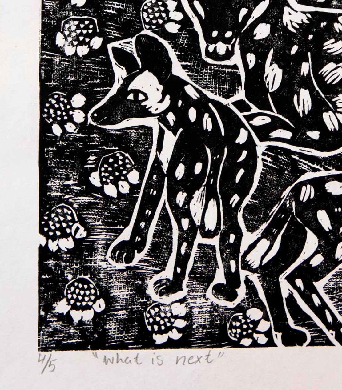 What is Next, Elia Shiwoohamba, Linoleum block print on paper 2