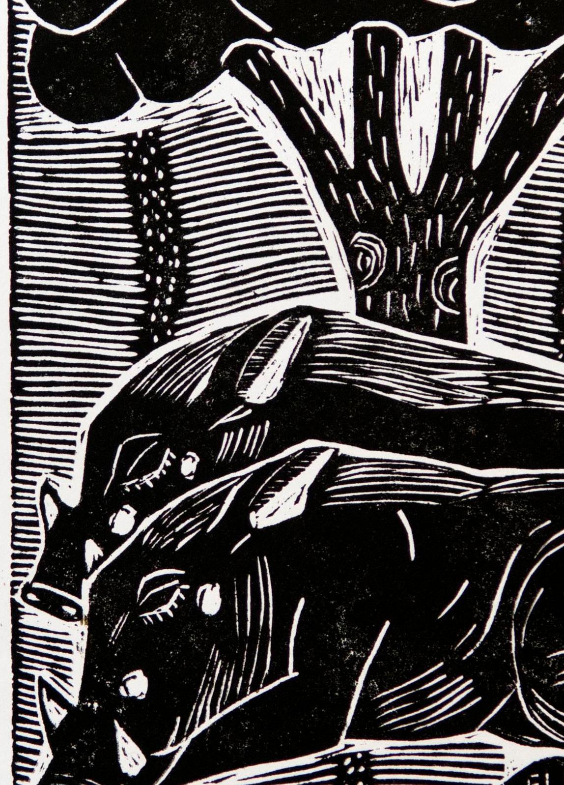 Resting under the tree, 2018. Linoleum block print on paper. Unlimited Edition

Elia Shiwoohamba was born in 1981 in Windhoek, Namibia. He graduated from the John Muafangejo Art Centre in Windhoek in 2006. Specialising in printmaking and sculpture,