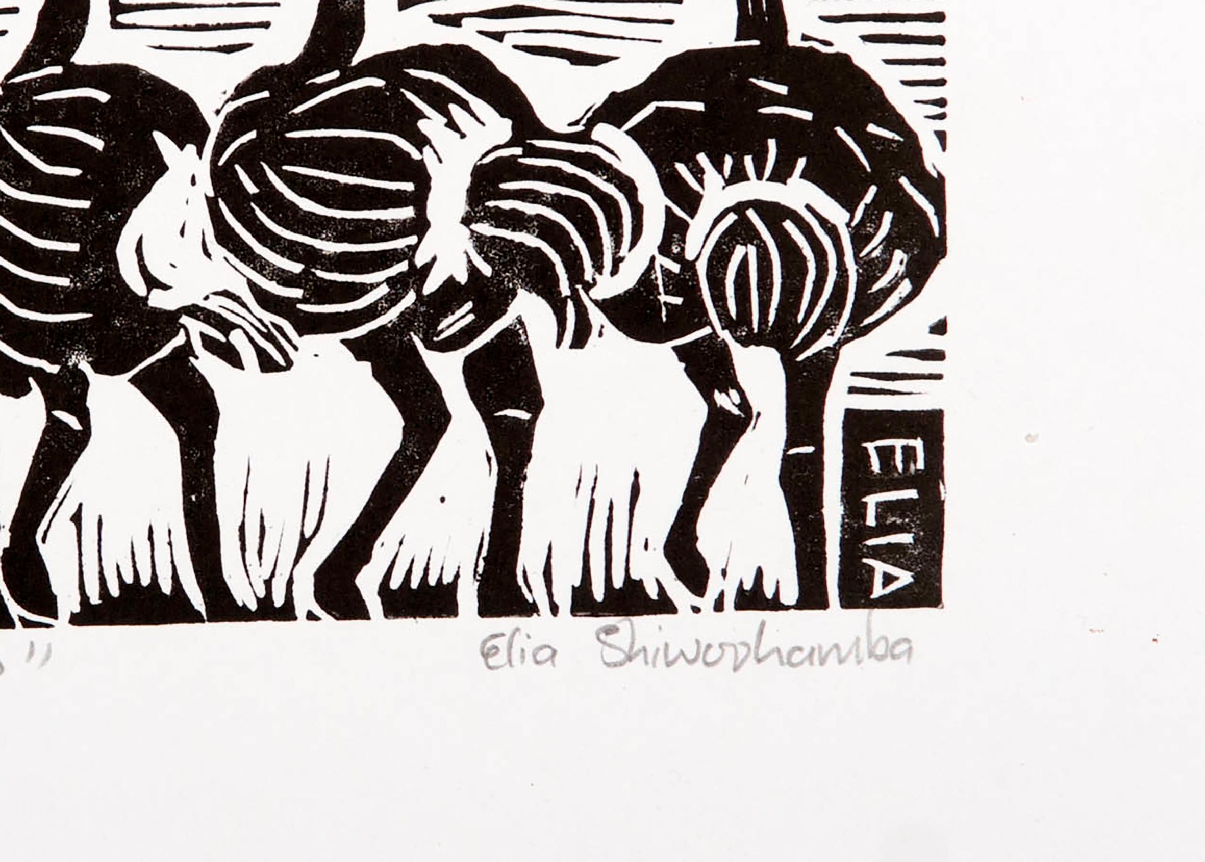Elmho, Elia Shiwoohamba, Linoleum block print on paper For Sale 1