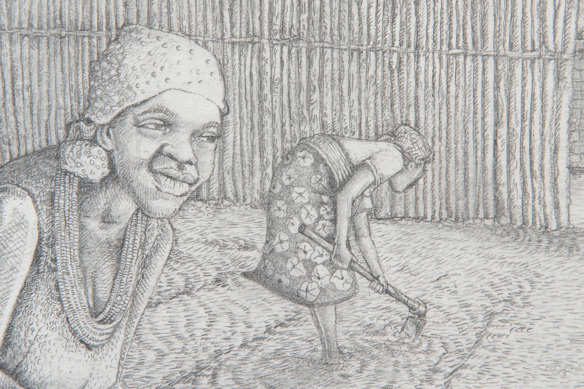 Tulongeni, ca. 2019, Pencil on fabriano paper

Petrus Amuthenu was born in Swakopmund and grew up in northern Namibia in Uukwaludhi. In 2002 a chance encounter with the late artist Samuel Mbingilo at the Katutura Community Art Centre gave Amuthenu
