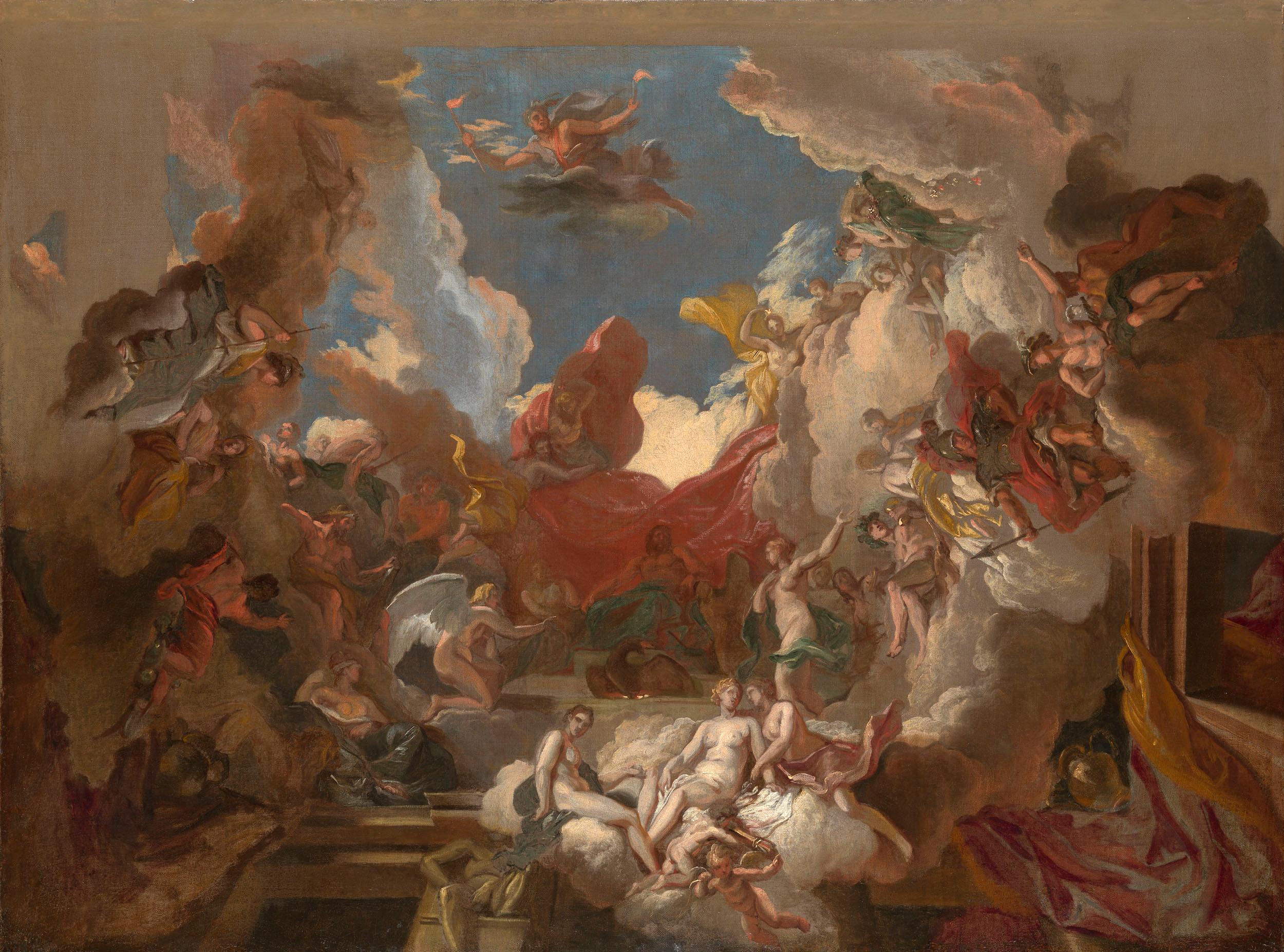 Schizzi a olio del XVIII secolo per un interno barocco - una coppia - Figurative Painting Marrone di Louis Chéron