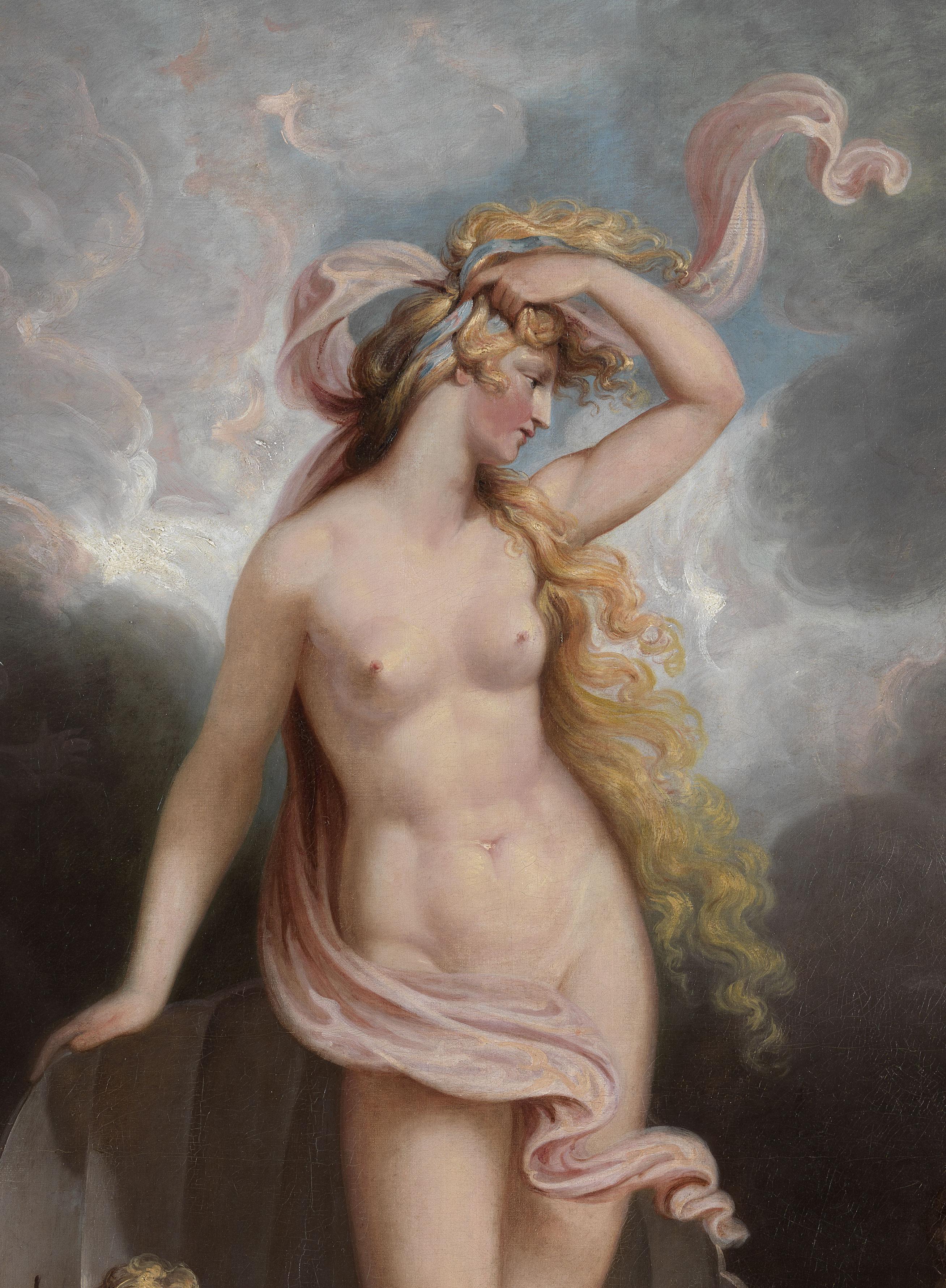 Allegorisches Gemälde des 18. Jahrhunderts, „Der Triumph der Schönheit“ (Schwarz), Figurative Painting, von Edward Dayes