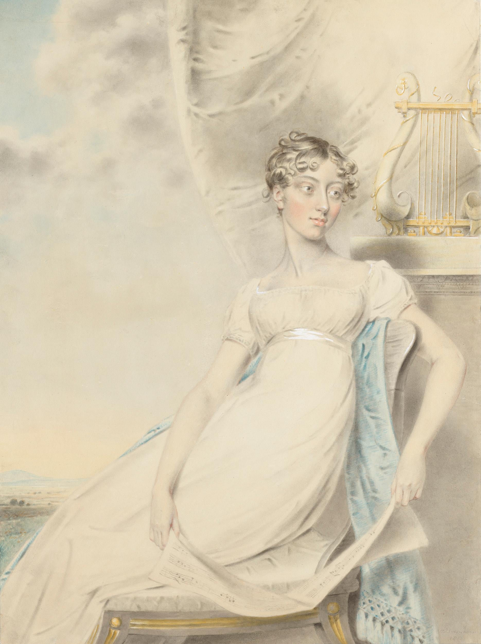 Regency portrait drawing of Lady Nugent - Art by John Downman