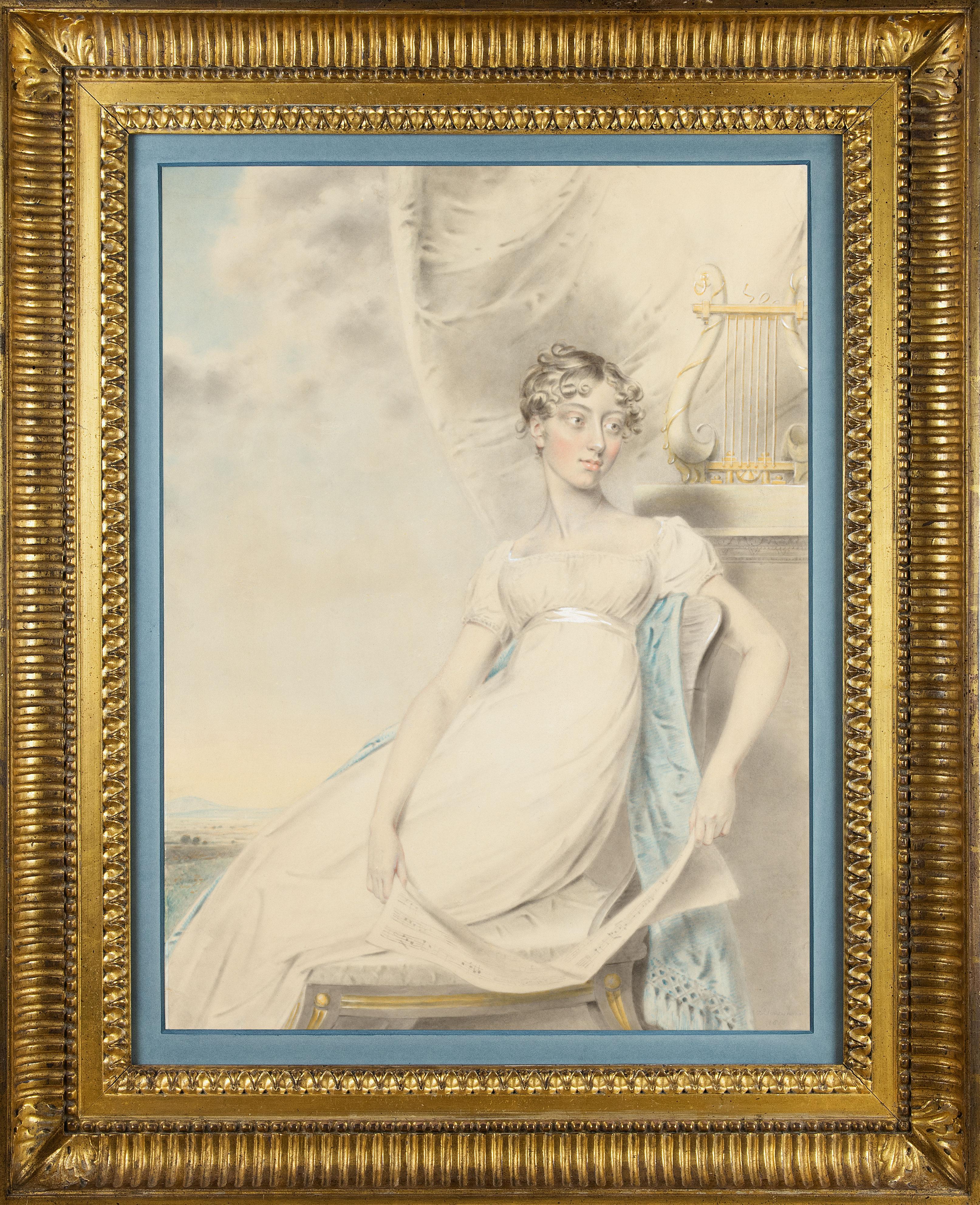 John Downman Portrait – Regency-Porträtzeichnung von Lady Nugent
