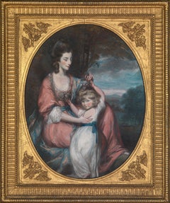 Antique 18th century pastel portrait of Lady Augusta Corbett and her son, Stuart