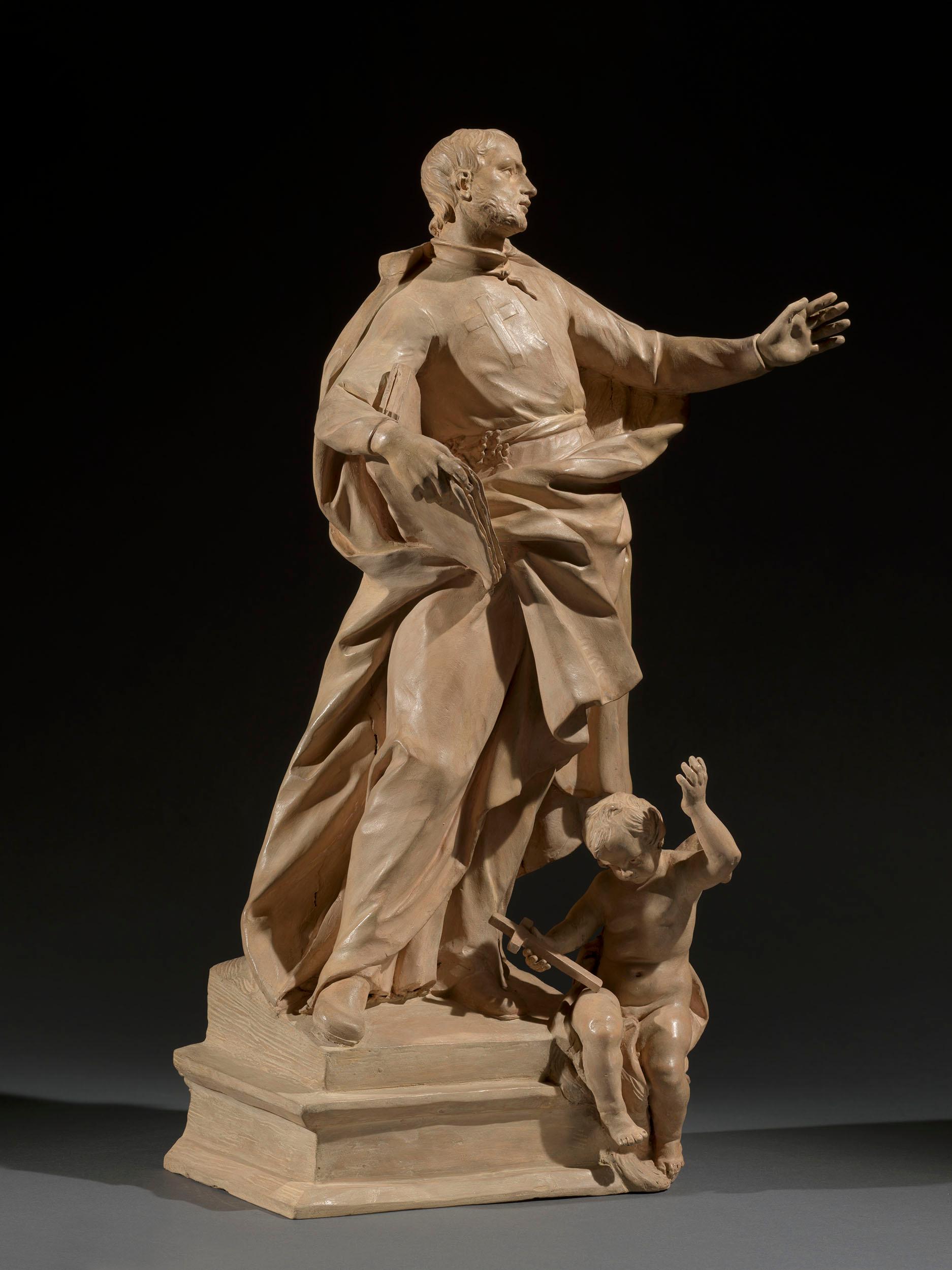 Modèle romain en terre cuite du XVIIIe siècle pour la sculpture de San Camillo de Lellis - Sculpture de Pietro Pacilli