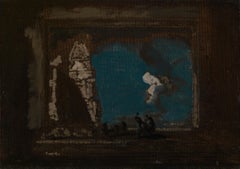 20th century oil depicting an Architectural Fantasy with Figures